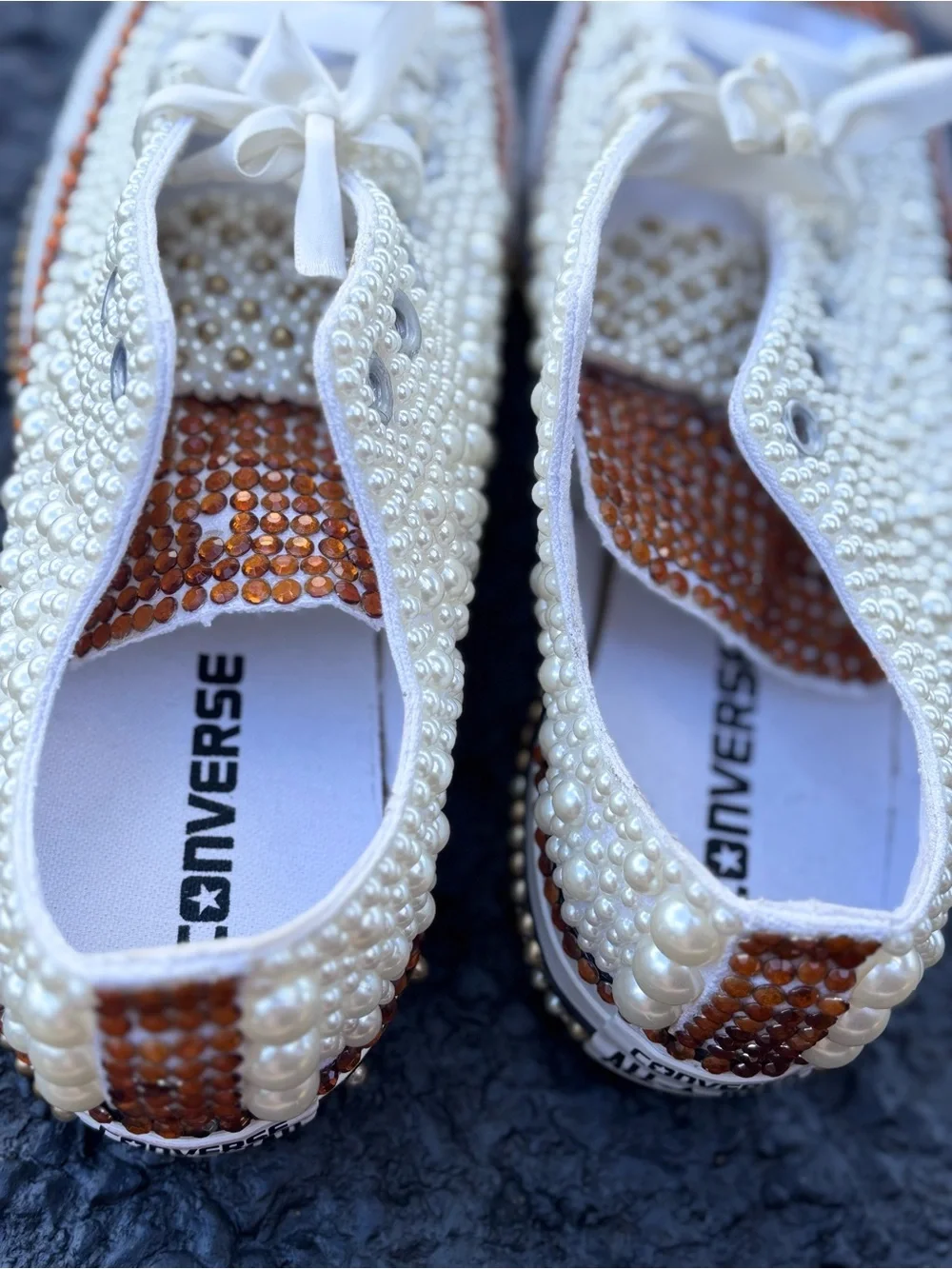 Converse Custom Pearl Rhinestone Glam Sneakers